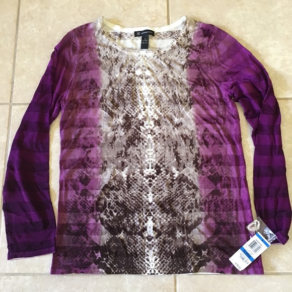 Purple Gray White Scoop Neck Long Sleeve Sweater - Picture 1 of 7